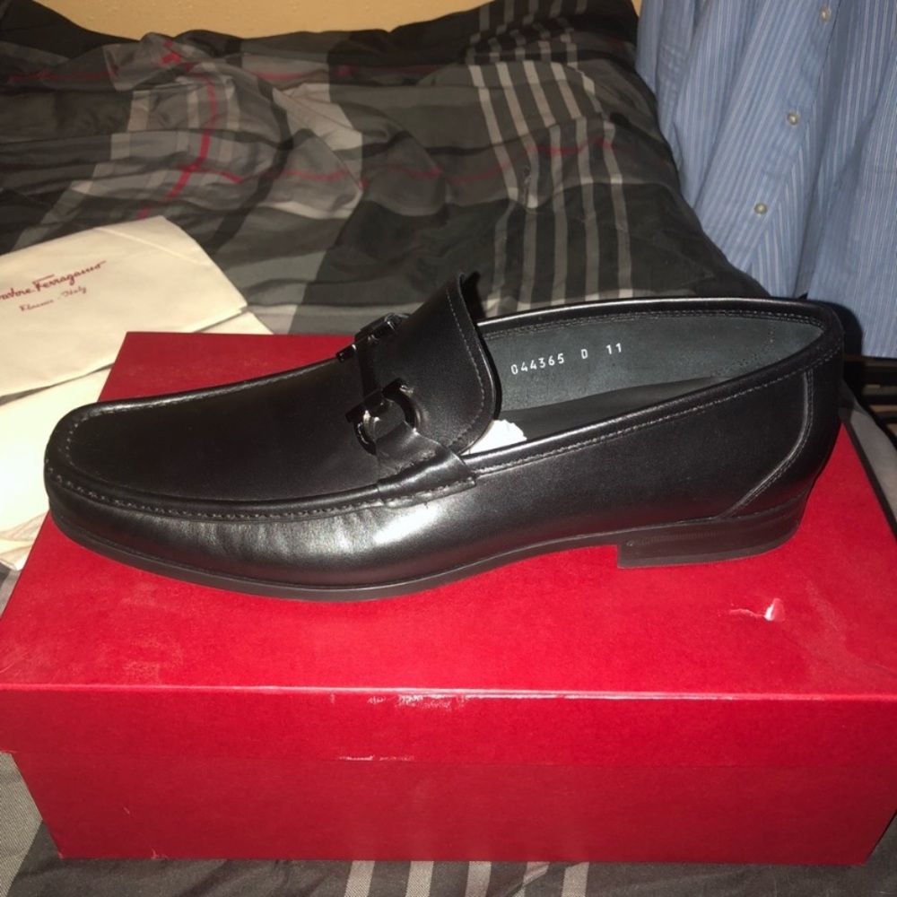 Black leather ferragamo loafer